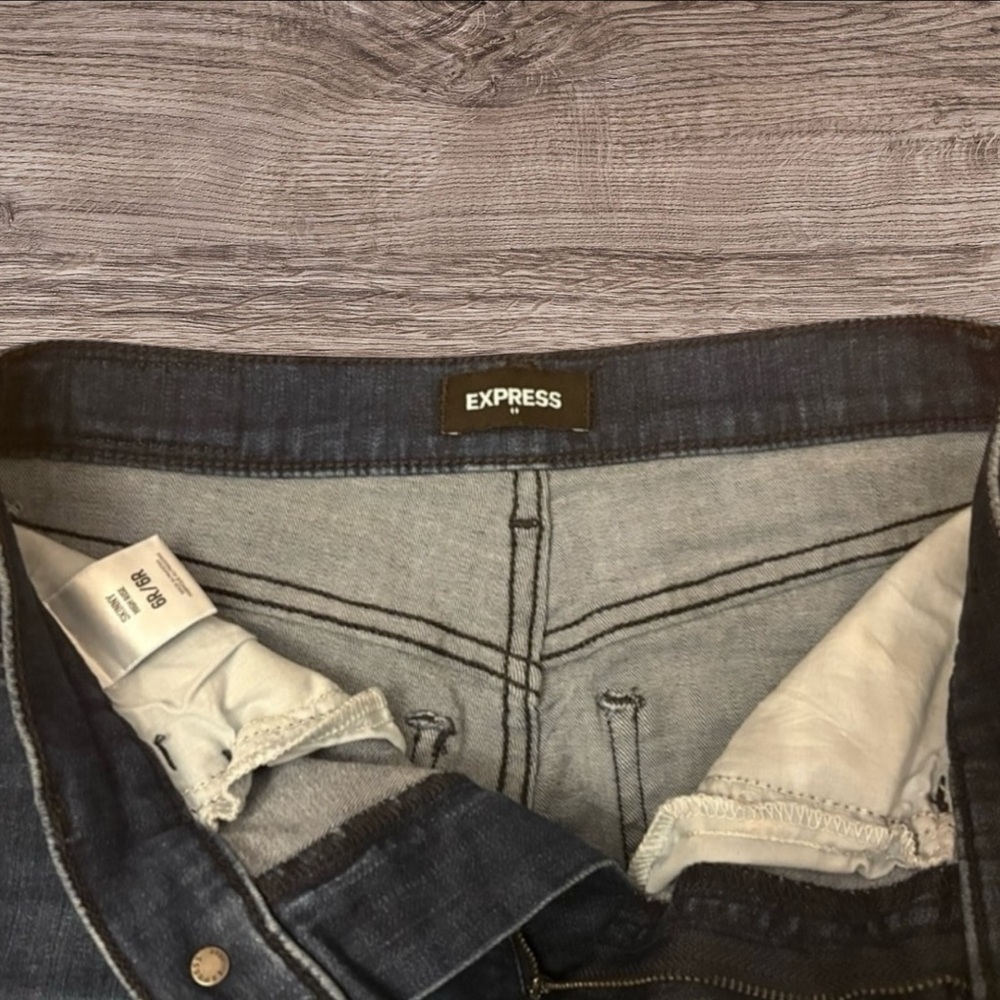 Express‎ Indigo Dark Wash High Rise Slim Distressed Denim Skinny Jeans Size 6 - Picture 3 of 5